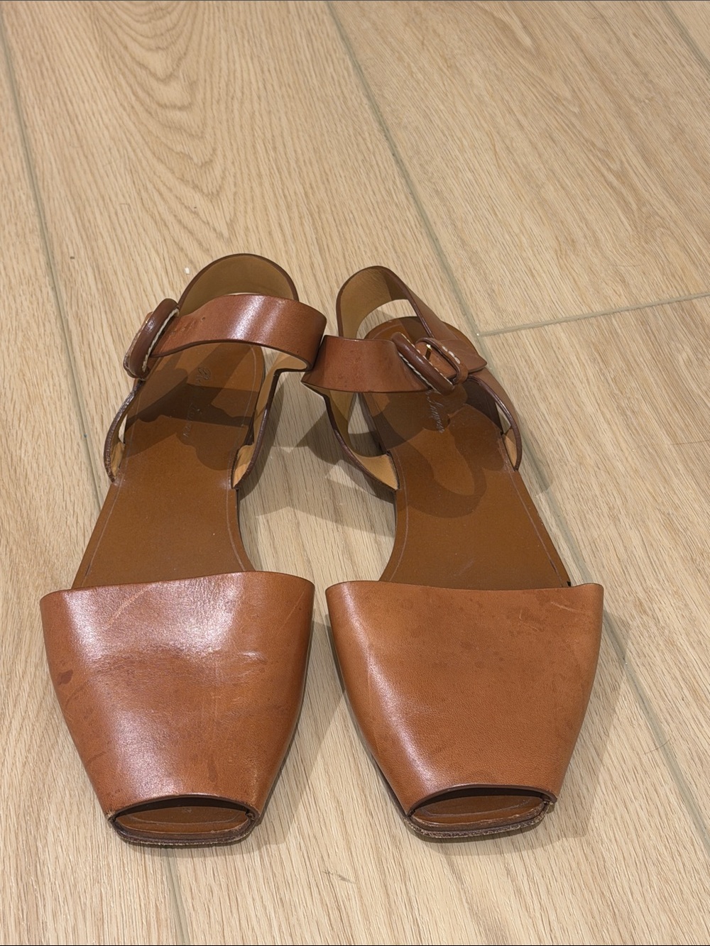 Ralph Lauren Tan Leather Open-Toe Sandals